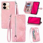 For vivo Y37 Pro Embossed Flower Zipper Leather Phone Case(Pink)