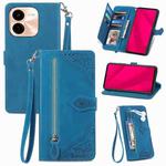 For vivo Y37 Pro Embossed Flower Zipper Leather Phone Case(Blue)