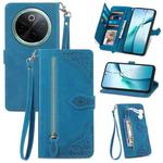 For vivo Y300 Pro Embossed Flower Zipper Leather Phone Case(Blue)