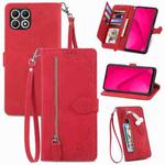 For T-Mobile T Phone 2 5G Embossed Flower Zipper Leather Phone Case(Red)