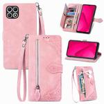 For T-Mobile T Phone 2 Pro 5G Embossed Flower Zipper Leather Phone Case(Pink)