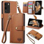 For vivo V29 5G Love Zipper Lanyard Leather Phone Case(Brown)