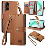 For vivo Y37 Love Zipper Lanyard Leather Phone Case(Brown)