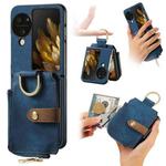 For OPPO Find N3 Retro Skin-feel Ring Multi-card Wallet Phone Case(Blue)