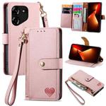 For Tecno Pova 5 4G Love Zipper Lanyard Leather Phone Case(Pink)