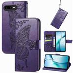 For Google Pixel 9a Butterfly Love Flower Embossed Leather Phone Case(Purple)