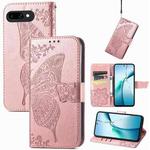 For Google Pixel 9a Butterfly Love Flower Embossed Leather Phone Case(Rose Gold)