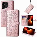 For Tecno Pova 5 4G Cat and Dog Embossed Leather Phone Case(Rose Gold)