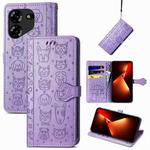 For Tecno Pova 5 4G Cat and Dog Embossed Leather Phone Case(Purple)