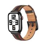 For  Apple Watch SE 2023 44mm Colorful Sewing Thread Leather Watch Band(Dark Brown)