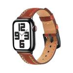 For Apple Watch Series 6 44mm Colorful Sewing Thread Leather Watch Band(Brown)