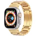 For Apple Watch Series 9 45mm Stainless Steel H-Shaped Fold Buckle Watch Band(Gold)