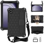 For Samsung Galaxy Tab A9 8.7 X110/X115 Honeycomb EVA Hybrid PC Tablet Case with Strap(Black+Black)