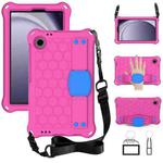 For Samsung Galaxy Tab A9 8.7 X110/X115 Honeycomb EVA Hybrid PC Tablet Case with Strap(Rose Red+Blue)