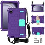 For Samsung Galaxy Tab A9 8.7 X110/X115 Honeycomb EVA Hybrid PC Tablet Case with Strap(Purple+Aqua)