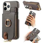 For iPhone 11 Pro Max Litchi Leather Oil Edge Ring Zipper Wallet Back Phone Case(Grey)
