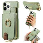 For iPhone 11 Pro Litchi Leather Oil Edge Ring Zipper Wallet Back Phone Case(Tea Green)