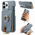 For iPhone 11 Pro Litchi Leather Oil Edge Ring Zipper Wallet Back Phone Case(Light Blue)