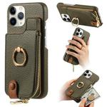 For iPhone 11 Pro Litchi Leather Oil Edge Ring Zipper Wallet Back Phone Case(Green)