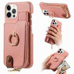 For iPhone 12 Pro Max Litchi Leather Oil Edge Ring Zipper Wallet Back Phone Case(Pink)