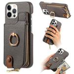 For iPhone 12 Pro Max Litchi Leather Oil Edge Ring Zipper Wallet Back Phone Case(Grey)