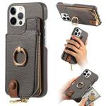 For iPhone 12 Pro Litchi Leather Oil Edge Ring Zipper Wallet Back Phone Case(Grey)