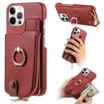 For iPhone 12 Pro Litchi Leather Oil Edge Ring Zipper Wallet Back Phone Case(Red)