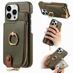 For iPhone 13 Pro Litchi Leather Oil Edge Ring Zipper Wallet Back Phone Case(Green)