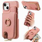 For iPhone 15 Plus Litchi Leather Oil Edge Ring Zipper Wallet Back Phone Case(Pink)