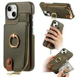 For iPhone 15 Plus Litchi Leather Oil Edge Ring Zipper Wallet Back Phone Case(Green)