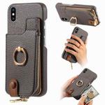 For iPhone X / XS Litchi Leather Oil Edge Ring Zipper Wallet Back Phone Case(Grey)