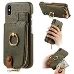 For iPhone XS Max Litchi Leather Oil Edge Ring Zipper Wallet Back Phone Case(Green)