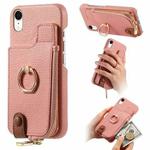 For iPhone XR Litchi Leather Oil Edge Ring Zipper Wallet Back Phone Case(Pink)