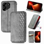 For Tecno Pova 5 4G Cubic Grid Pressed Magnetic Leather Phone Case(Grey)