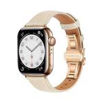 For Apple Watch SE 2023 44mm Plain Leather Butterfly Buckle Watch Band(Beige+Rose Gold)