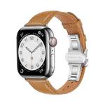 For Apple Watch SE 2023 40mm Plain Leather Butterfly Buckle Watch Band(Brown+Silver)