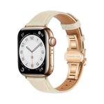 For Apple Watch Ultra 2 49mm Plain Leather Butterfly Buckle Watch Band(Beige+Rose Gold)