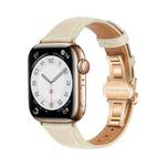 For Apple Watch Series 9 45mm Plain Leather Butterfly Buckle Watch Band(Beige+Rose Gold)