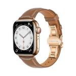 For Apple Watch Series 8 41mm Plain Leather Butterfly Buckle Watch Band(Dark Brown+Rose Gold)