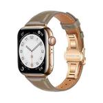 For Apple Watch Series 7 45mm Plain Leather Butterfly Buckle Watch Band(Gray+Rose Gold)