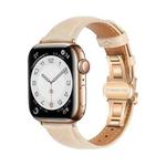 For Apple Watch Series 7 45mm Plain Leather Butterfly Buckle Watch Band(Apricot+Rose Gold)