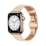 For Apple Watch Series 6 44mm Plain Leather Butterfly Buckle Watch Band(Beige+Rose Gold)