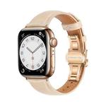 For Apple Watch Series 6 44mm Plain Leather Butterfly Buckle Watch Band(Apricot+Rose Gold)