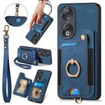 For Honor 90 Retro Skin-feel Ring Multi-card RFID Wallet Phone Case(Blue)