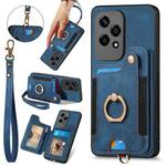 For Honor 200 Lite Global Retro Skin-feel Ring Multi-card RFID Wallet Phone Case(Blue)