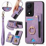 For Honor X7b Retro Skin-feel Ring Multi-card RFID Wallet Phone Case(Purple)