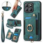 For Honor X8b Retro Skin-feel Ring Multi-card RFID Wallet Phone Case(Green)