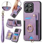 For Honor X8b Retro Skin-feel Ring Multi-card RFID Wallet Phone Case(Purple)