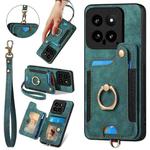 For Xiaomi 14 Retro Skin-feel Ring Multi-card RFID Wallet Phone Case(Green)