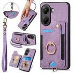 For Xiaomi Poco X7 Pro Retro Skin-feel Ring Multi-card RFID Wallet Phone Case(Purple)